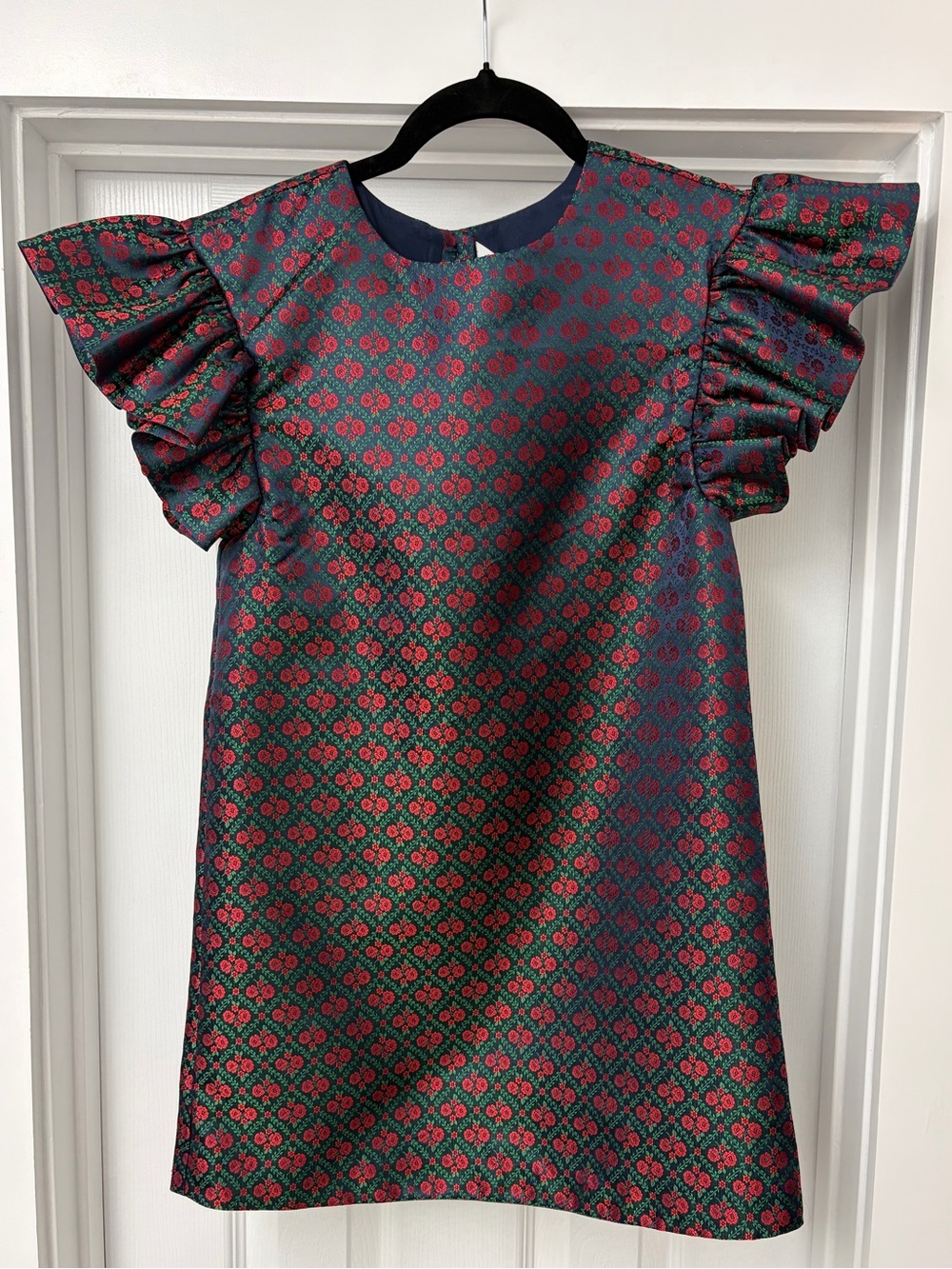 Janie and Jack Dress with Red and Green Floral Jacquard Ruffle Sleeves